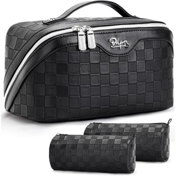 Travel Makeup Bag Set for Women 3 Pcs Waterproof Cosmetic Organizer Vegan Leathe - Picture 1 of 7